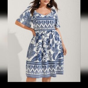 BloomChic Blue and White Printed Midi Dress Sz 18/20 NWT